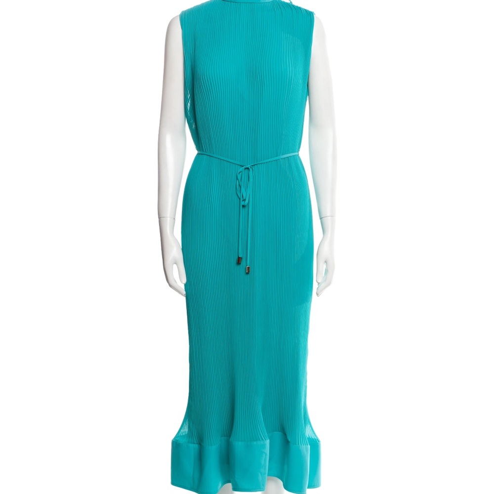 Milly mock neck Elegant Teal Sleeveless Dress